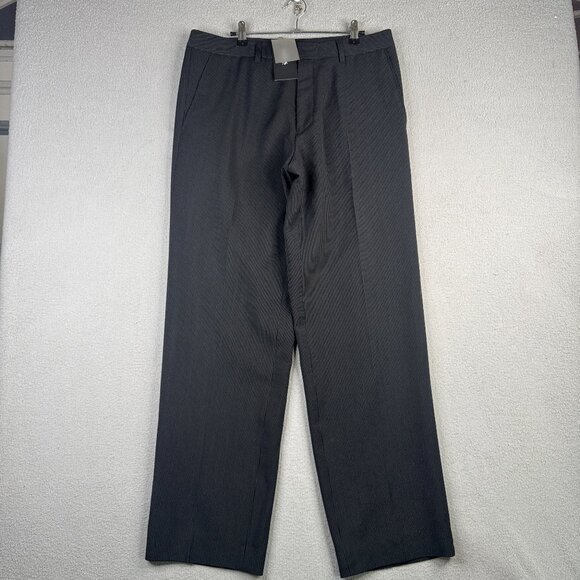 Hugo Boss Dress Pants Mens Size 34x33 Charcoal Pin Striped Relaxed Virgin Wool - Picture 1 of 12